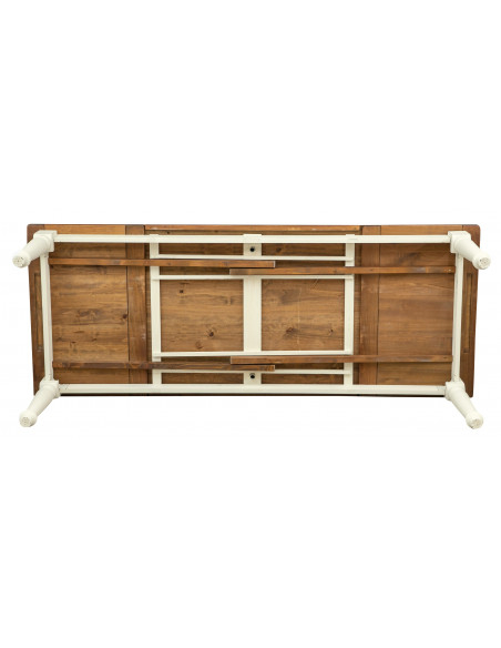 Mesa Country extensível em madeira maciça de tília com estrutura branca antiga e tampo em nogueira 250x100x80 cm. Feito na Itáli