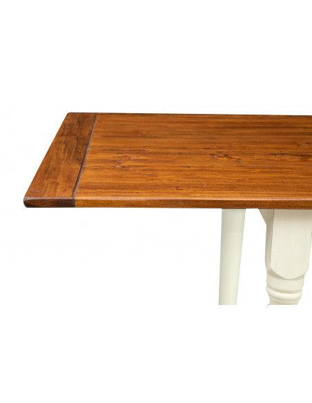 Mesa country extensível quadrada em dois tons feita à mão Made in Italy. Detalhe lateral