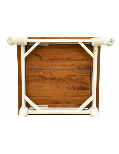 Tavolo allungabile Country in legno massello di tiglio struttura bianca anticata piano noce 90x90x80 cm. Made in Italy