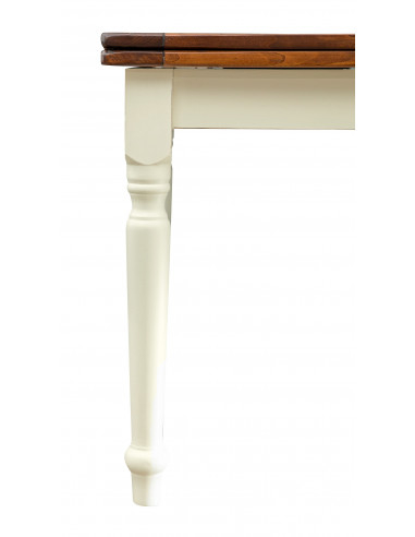 Mesa plegable extensible de campo de madera maciza. Vista lateral con pierna. Hecho en italia Mesa plegable extensible de campo de madera maciza. Vista lateral con pierna. Hecho en italia