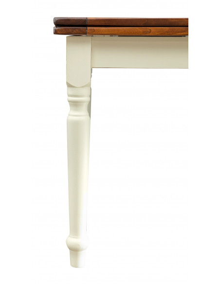 Tavolo allungabile a libro Country in legno massello di tiglio struttura bianca anticata piano noce 120x120x80 cm. Made in Italy