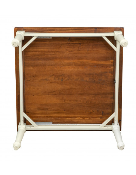 Tavolo allungabile a libro Country in legno massello di tiglio struttura bianca anticata piano noce 120x120x80 cm. Made in Italy