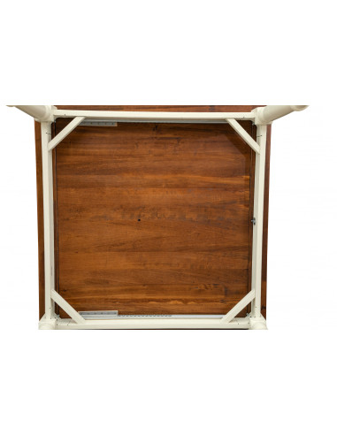 Tavolo allungabile a libro Country in legno massello di tiglio struttura bianca anticata piano noce 120x120x80 cm. Made in Italy Tavolo allungabile a libro Country in legno massello di tiglio struttura bianca anticata piano noce 120x120x80 cm. Made in Italy