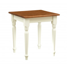 Table à rallonge style champêtre en bois massif structure blanche vieillie sur plan en noyer L70xPR70xH78 cm