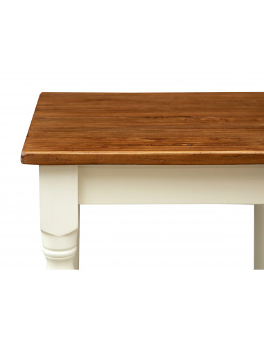 Tavolo Country  in legno massello di tiglio struttura bianca anticata  piano noce 70x70x78 cm. Made in Italy Tavolo Country  in legno massello di tiglio struttura bianca anticata  piano noce 70x70x78 cm. Made in Italy