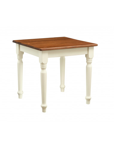 Tavolo fisso Country in legno massello di tiglio struttura bianca anticata piano noce 80x80x78 cm. Made in Italy