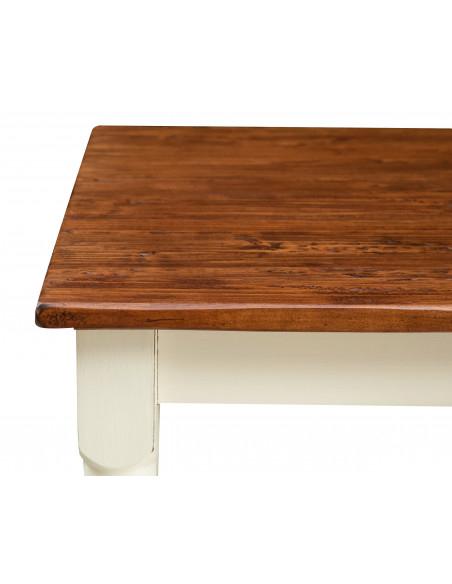 Mesa quadrada fixa de dois tons, artesanais. Vista lateral. Feito em Itália