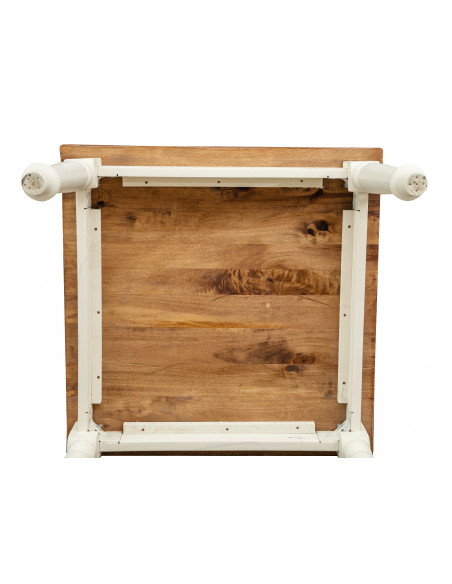 Tavolo Country  in legno massello di tiglio struttura bianca anticata piano noce 90x90x78 cm. Made in Italy