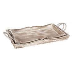 SET DI 2 VASSOI IN LEGNO FINITURA BIANCO ANTICATO L51+48XPR9+9XH28+24 cm