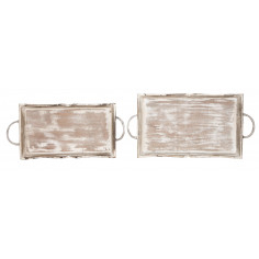 SET DI 2 VASSOI IN LEGNO FINITURA BIANCO ANTICATO L51+48XPR9+9XH28+24 cm 2