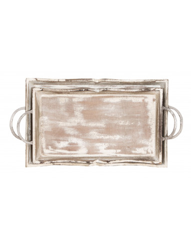 SET DI 2 VASSOI IN LEGNO FINITURA BIANCO ANTICATO L51+48XPR9+9XH28+24 cm SET DI 2 VASSOI IN LEGNO FINITURA BIANCO ANTICATO L51+48XPR9+9XH28+24 cm