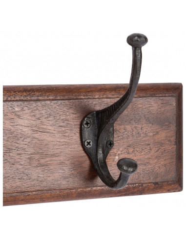 Attaccapanni da parete in legno massiccio e ferro forgiato a mano finitura noce 60x12x16  cm Attaccapanni da parete in legno massiccio e ferro forgiato a mano finitura noce 60x12x16  cm