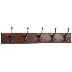 Attaccapanni da parete in legno massiccio e ferro forgiato a mano finitura noce 76x13x22  cm