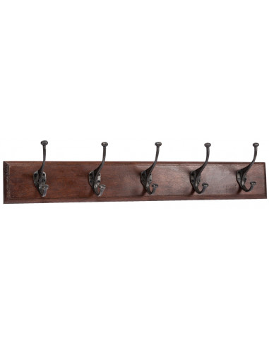 Attaccapanni da parete in legno massiccio e ferro forgiato a mano finitura noce 76x13x22  cm
