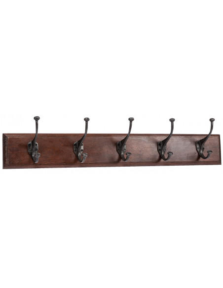 Attaccapanni da parete in legno massiccio e ferro forgiato a mano finitura noce 76x13x22  cm