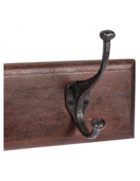 Attaccapanni da parete in legno massiccio e ferro forgiato a mano finitura noce 76x13x22  cm