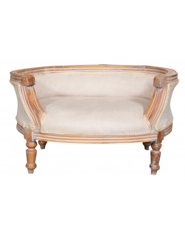 Pouf con schienale stile francese Luigi XVI in legno massello di faggio L74XPR53XH41 cm Pouf con schienale stile francese Luigi XVI in legno massello di faggio L74XPR53XH41 cm