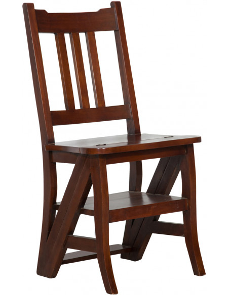 Sedia scala in massello di mogano finitura noce 44x38x90 cm Sedia scala in massello di mogano finitura noce 44x38x90 cm