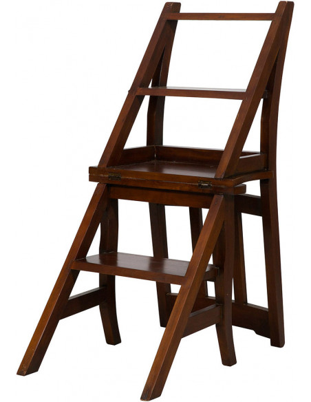Sedia scala in massello di mogano finitura noce 44x38x90 cm Sedia scala in massello di mogano finitura noce 44x38x90 cm