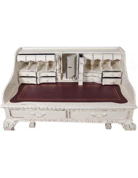 Secretária feminina em madeira maciça de mogno com acabamento branco antigo 103x64x105 cm