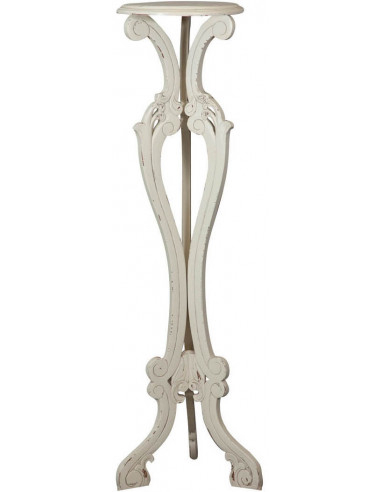Suporte para vaso em madeira maciça de mogno com acabamento branco antigo 40x40x133 cm