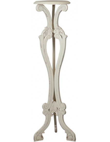 Suporte para vaso em madeira maciça de mogno com acabamento branco antigo 40x40x133 cm