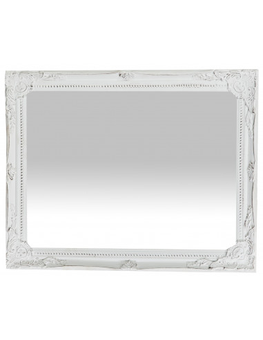 Specchio Specchiera da parete con cornice rettangolare in legno 36,5x3x47 cm finitura bianca anticata da appendere verticale/orizzontale 