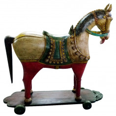 Cavalo com rodas de madeira pintadas L45xDP151xH155 cm