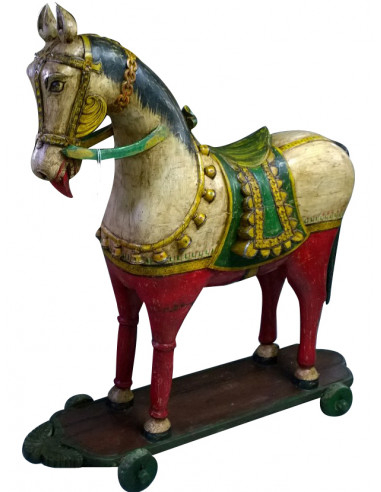 Cavallo con ruote in legno dipinto L45xPR151xH155 cm Cavallo con ruote in legno dipinto L45xPR151xH155 cm