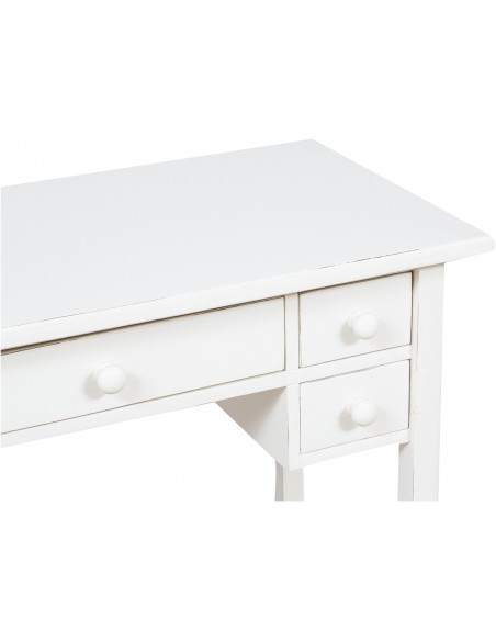 Writing desk in solid linden wood antique white finish: particular photo from above - Biscottini.it