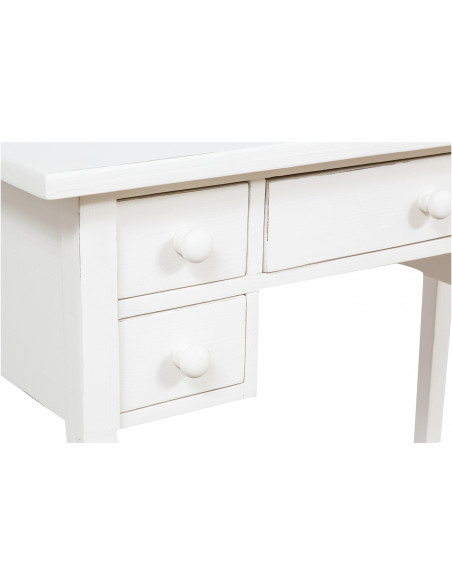 Writing desk in solid linden wood antique white finish: particular photo with drawers - Biscottini.it