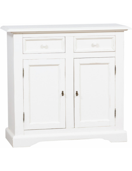 Credenza Country in legno massello di tiglio finitura bianca anticata 110x45x103 cm