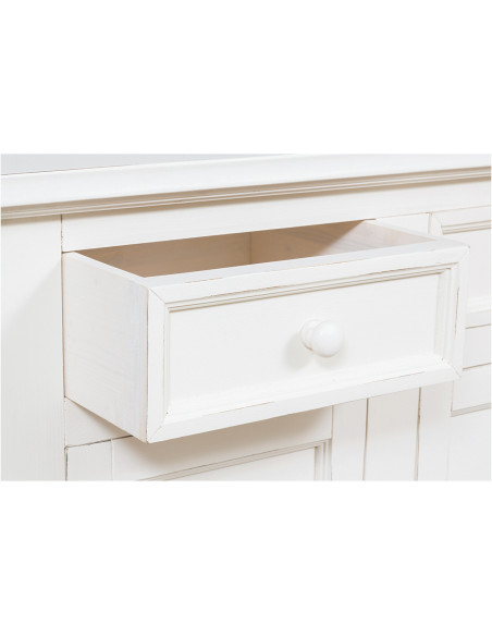 Credenza Country in legno massello di tiglio finitura bianca anticata 110x45x103 cm