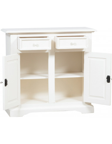 Aparador country em madeira maciça de limão com acabamento branco antigo 110x45x103 cm Aparador country em madeira maciça de limão com acabamento branco antigo 110x45x103 cm