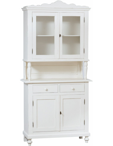 Aparador vitrine em madeira maciça de limão com acabamento branco antigo 107x43x238 cm