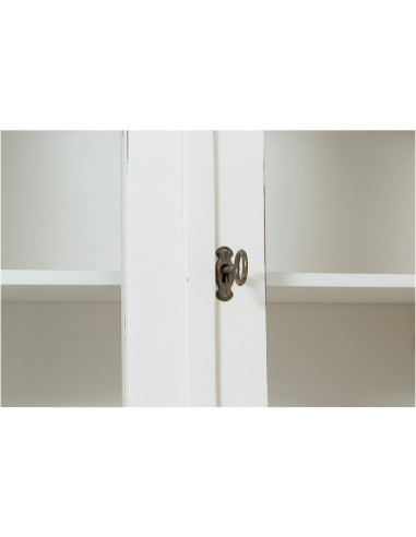 Vetrina credenza in legno massello di tiglio finitura bianca anticata 107x43x238 cm Vetrina credenza in legno massello di tiglio finitura bianca anticata 107x43x238 cm