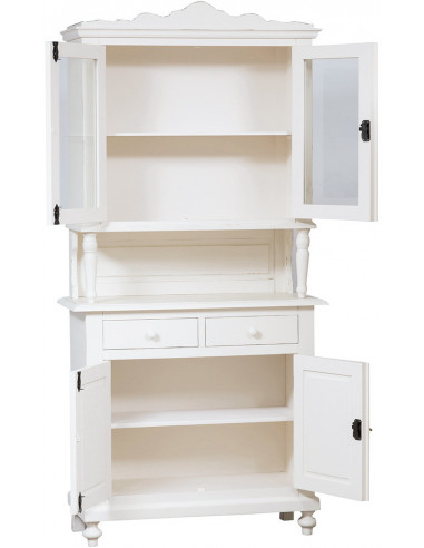 Vetrina credenza in legno massello di tiglio finitura bianca anticata 107x43x238 cm Vetrina credenza in legno massello di tiglio finitura bianca anticata 107x43x238 cm