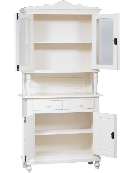 Aparador vitrine em madeira maciça de limão com acabamento branco antigo 107x43x238 cm