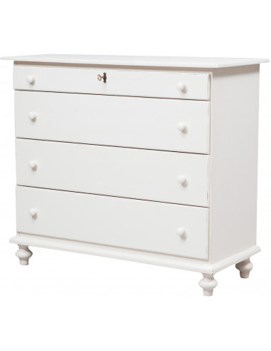 Cômoda country em madeira maciça de limão, acabamento branco antigo 114x49x99 cm