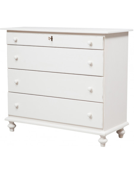Cômoda country em madeira maciça de limão, acabamento branco antigo 114x49x99 cm