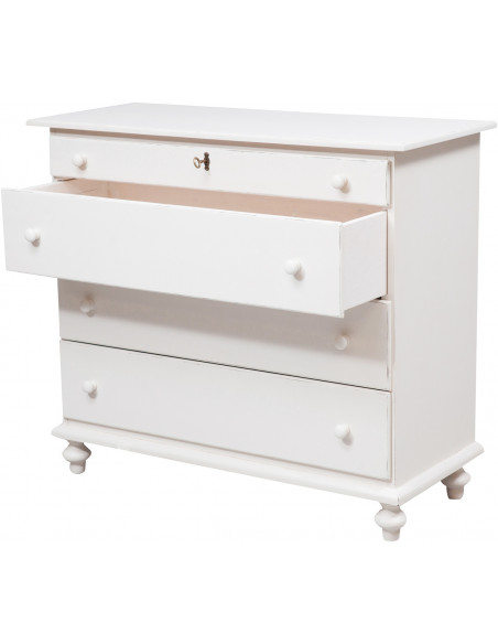 Cômoda country em madeira maciça de limão, acabamento branco antigo 114x49x99 cm