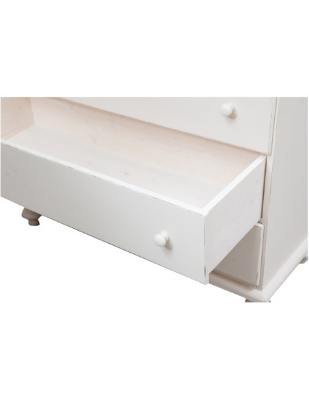 Cômoda country em madeira maciça de limão, acabamento branco antigo 114x49x99 cm