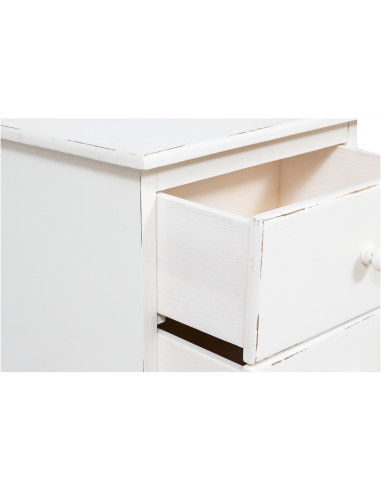 Mesa de cabeceira country em madeira maciça de limão com acabamento branco antigo 50x35x75 cm Mesa de cabeceira country em madeira maciça de limão com acabamento branco antigo 50x35x75 cm