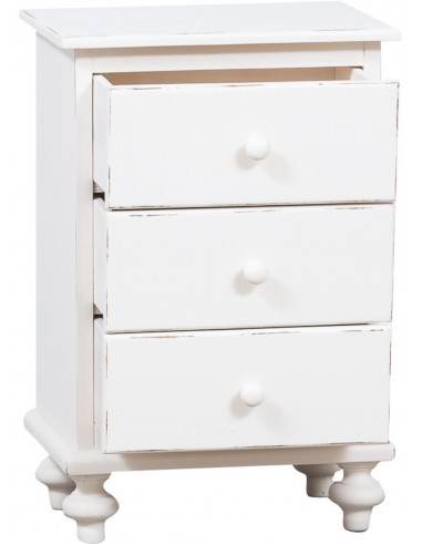 Mesa de cabeceira country em madeira maciça de limão com acabamento branco antigo 50x35x75 cm Mesa de cabeceira country em madeira maciça de limão com acabamento branco antigo 50x35x75 cm