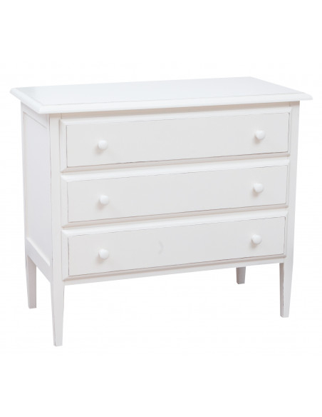 Cômoda country em madeira maciça de limão, acabamento branco antigo 100x48x85 cm