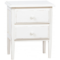 Mesa de cabeceira country em madeira maciça de limão com acabamento branco antigo 55x35x65 cm