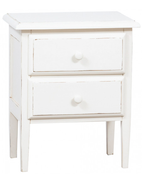 Mesa de cabeceira country em madeira maciça de limão com acabamento branco antigo 55x35x65 cm
