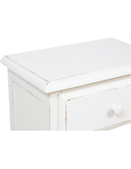 Mesa de cabeceira country em madeira maciça de limão com acabamento branco antigo 55x35x65 cm