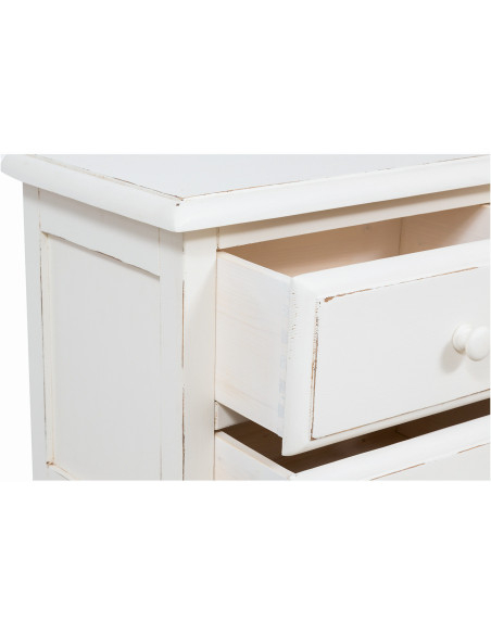 Mesa de cabeceira country em madeira maciça de limão com acabamento branco antigo 55x35x65 cm