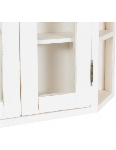 Vetrinetta scantonata da appendere in legno massello di tiglio finitura bianca anticata 86x21x75 cm Vetrinetta scantonata da appendere in legno massello di tiglio finitura bianca anticata 86x21x75 cm
